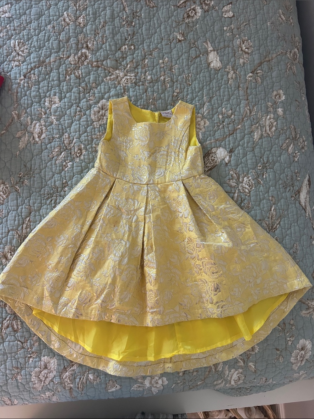 Disney Princess Yellow Floral Brocade Party Dress for Girls